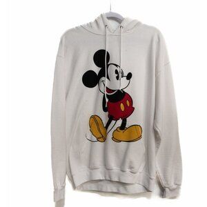 Disney Mens White Polycotton Hoodie Mickey Mouse Fleece Pullover Long Sleeve L
